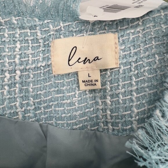 Lena Light Blue Tweed Short Sleeve Jacket & Skirt Matching Set Size L NWT - Picture 8 of 15